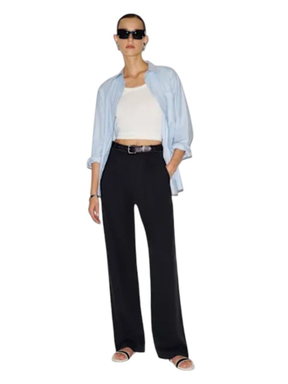 Reformation Mason Black Trousers High Rise Wide Leg Pleated Pants Size 4